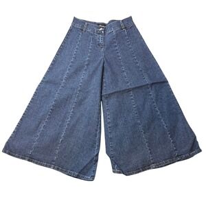 VTG Y2K Jeans D Women's Size 1 Dark Blue Wide Leg Cropped Denim Pants Stretch